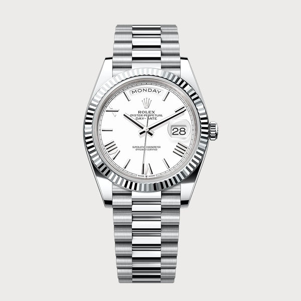 Rolex Day-Date 40 White Roman In Platinum