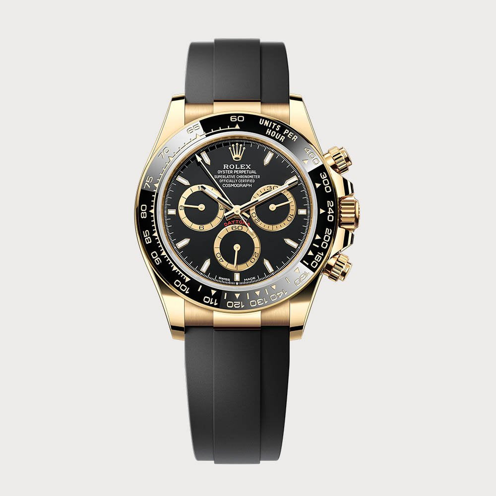 Rolex Daytona In Yellow Gold With Black Dial On Oysterflex