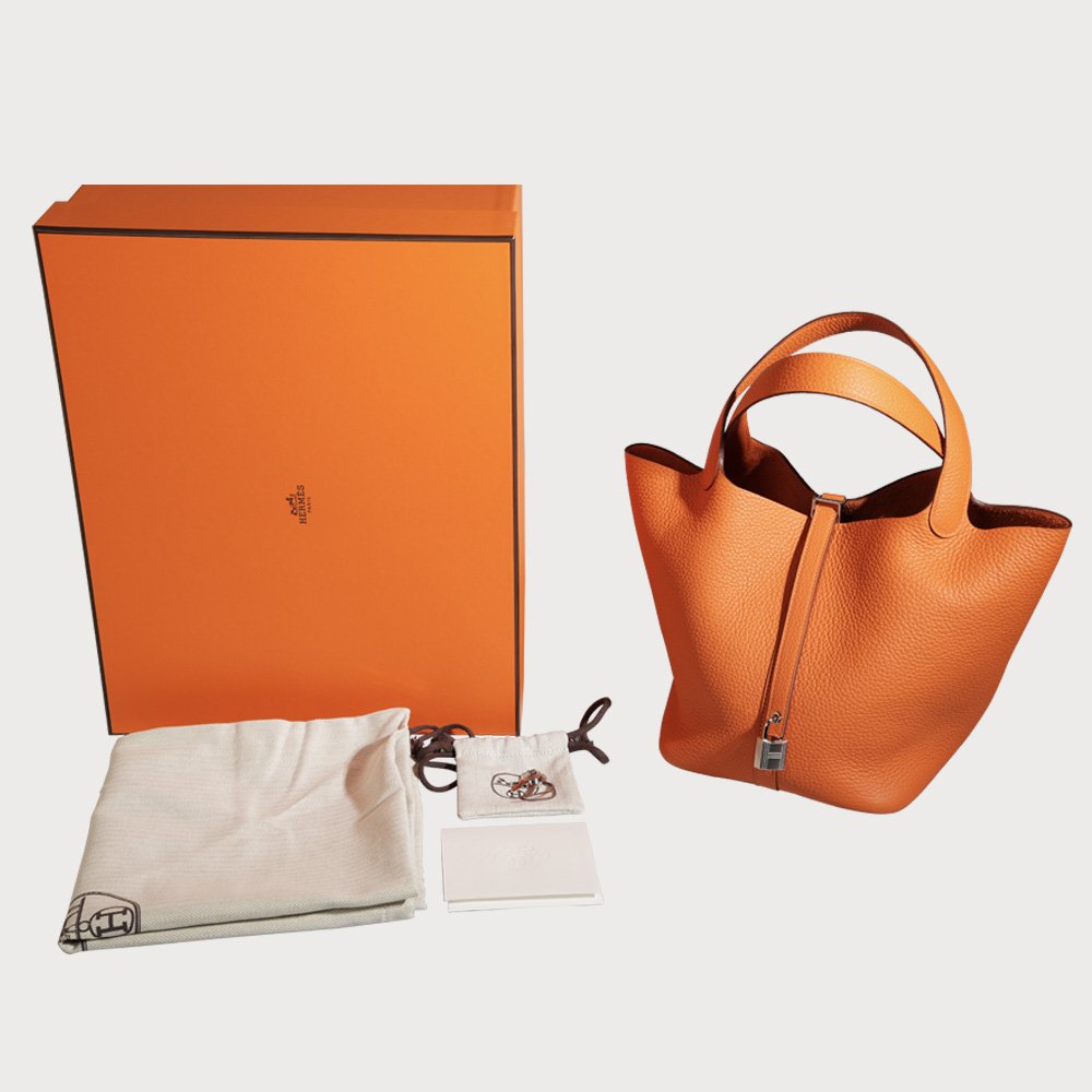 Hermès Picotin Lock 22 Orange With Palladium Hardware - view 5