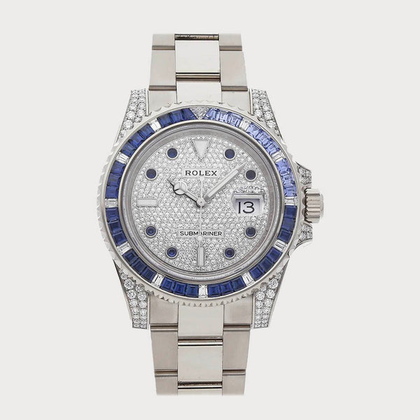 Rolex Submariner Pave Dial With Blue Sapphires & Diamonds In White Gold