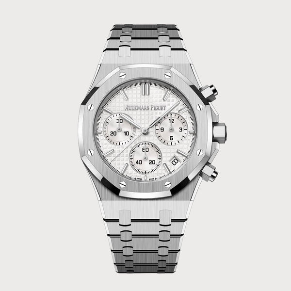 Audemars Piguet Royal Oak 41 Chronograph In Stainless Steel With A White Dial