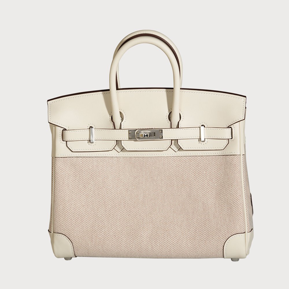 Hermès Hermes Birkin 25 Ecru-Beige & Nata With Palladium Hardware In Toile And Swift Leather - view 3
