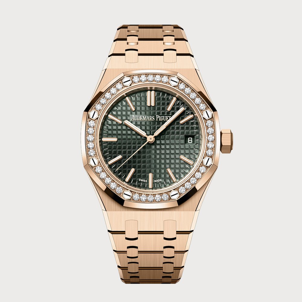 Audemars Piguet Royal Oak 37 Rose Gold With A Green Dial & Diamond Bezel