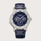 Minute Repeater Perpetual Calendar Set With Diamonds & Blue Sapphires In Platinum