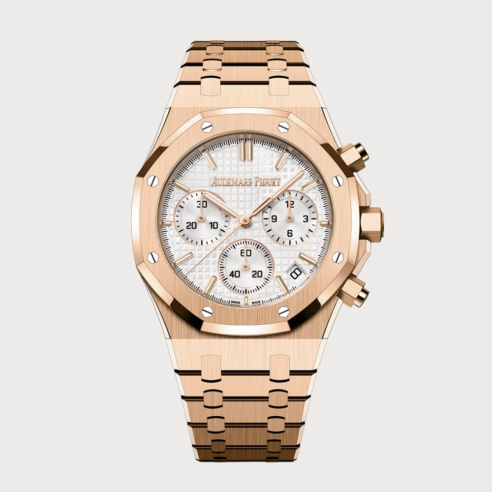 Audemars Piguet Royal Oak 41 Chronograph In Rose Gold With A White Dial