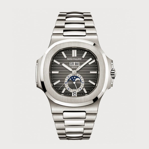 Patek Philippe Nautilus Annual Calendar Moon Phases With Grey Dial In Stainless Steel
