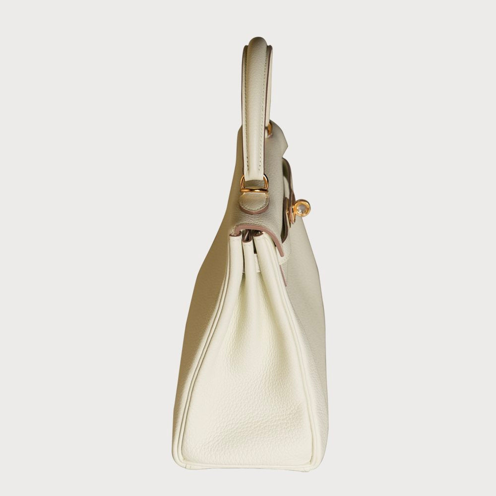 Hermès Kelly 25 White Mushroom With Gold Hardware In Togo Leather - view 14