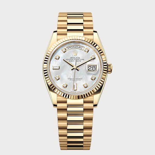 Rolex Day-Date 36 Mother-Of-Pearl Dial Set With Diamonds In Yellow Gold