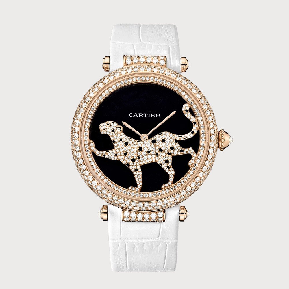 Cartier Joaillère Panthère 42,75 Mm Diamond Set In Rose Gold With A Dark Purple Mother Of Pearl Dial