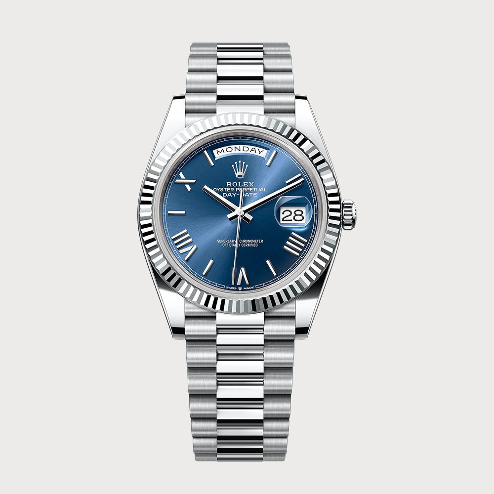 Rolex Day-Date 40 Blue Roman In Platinum