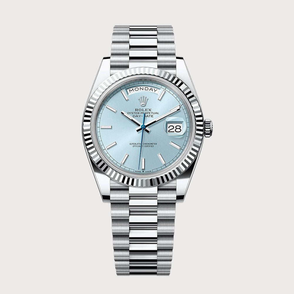 Rolex Day-Date 40 Ice Blue Stick In Platinum