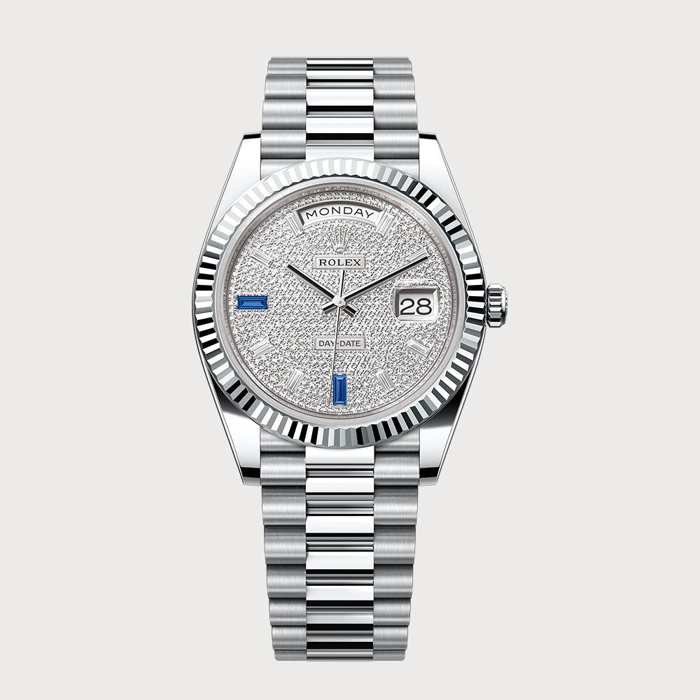 Rolex Day-Date 40 Pave With Blue Sapphires & Diamonds In Platinum