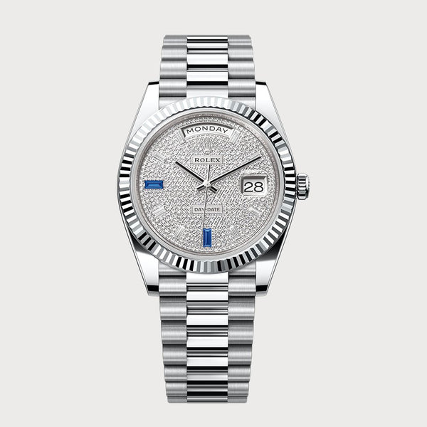 Rolex Day-Date 40 Pave With Blue Sapphires & Diamonds In Platinum