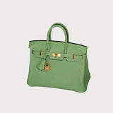 Birkin 25 Hss Vert Criquet With Rouge Interior And Brushed Gold Hardware In Chèvre Leather