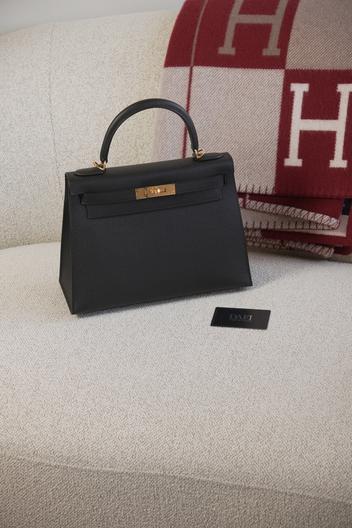 Hermes Kelly 28 Black Ghw Epsom