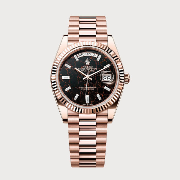 Rolex Day-Date 40 Eisenkiesel Dial With Baguette-Cut Diamonds In Rose Gold