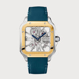 Santos Skeleton Yellow Gold & Stainless Steel On Leather Strap