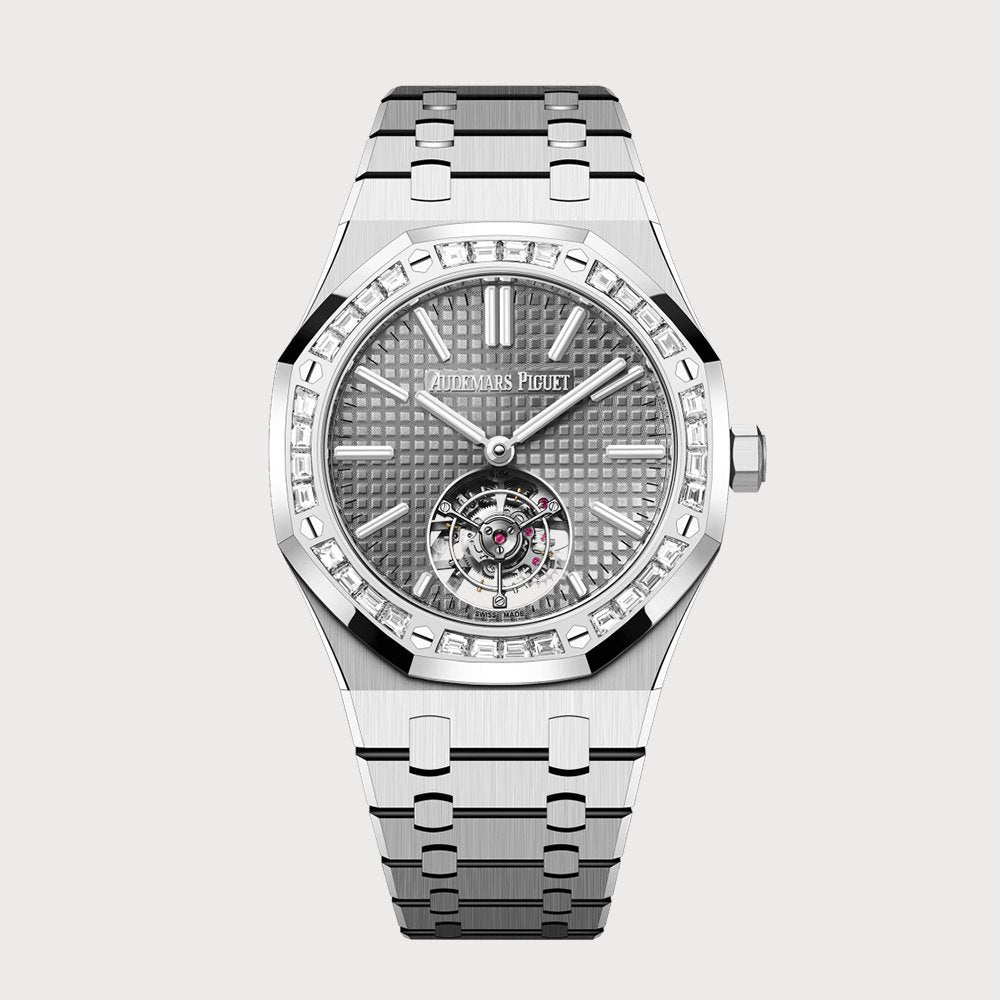 Audemars Piguet Royal Oak 41 Flying Tourbillon In White Gold With Rhodium Dial And Baguette Diamond Bezel