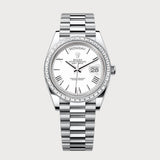 Day-Date 40 With White Roman Dial & Baguette Diamond Bezel In Platinum