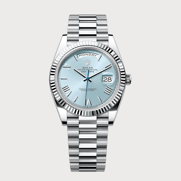 Rolex Day-Date 40 Ice Blue Roman In Platinum