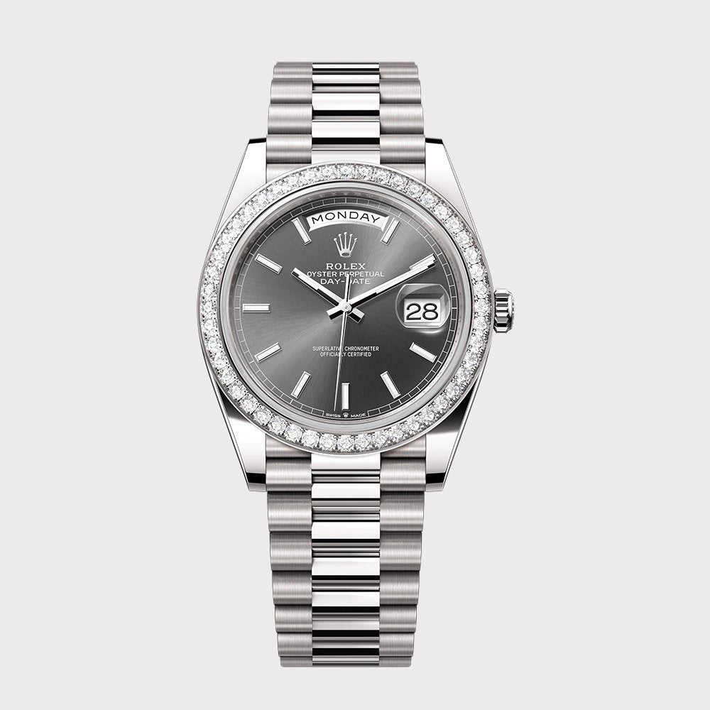 Rolex Day-Date 40 With Rhodium Dial & Diamond Bezel In White Gold