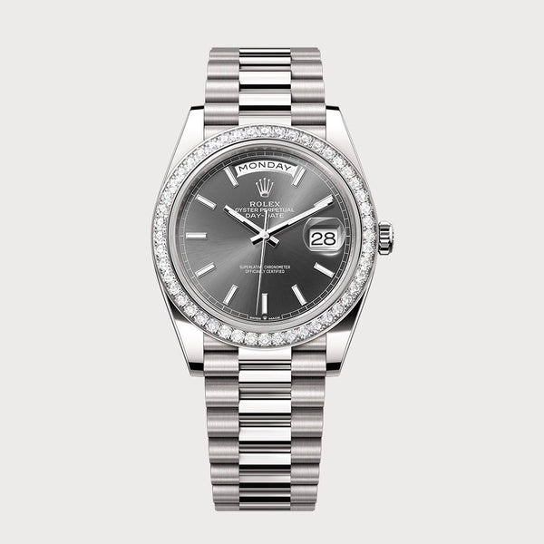 Rolex Day-Date 40 With Rhodium Dial & Diamond Bezel In White Gold