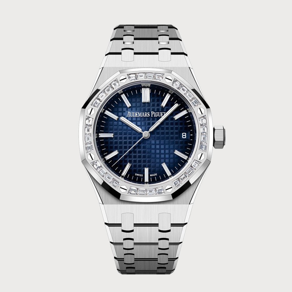 Audemars Piguet Royal Oak 37 With A Blue Dial & Diamond Bezel
