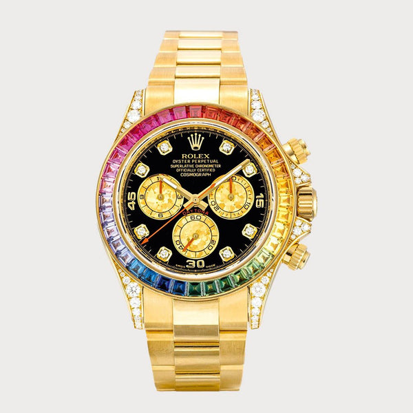 Rolex Daytona Rainbow Sapphires In Yellow Gold With Diamond Set Case