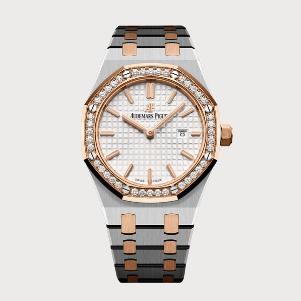 Audemars Piguet Royal Oak 33 Quartz In Rose Gold / Steel With White Dial & Diamond Set Bezel