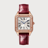 Santos Dumont Small, Diamond Set In Rose Gold On A Leather Strap