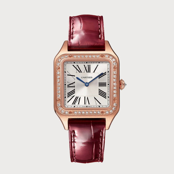 Cartier Santos Dumont Small, Diamond Set In Rose Gold On A Leather Strap