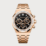 Royal Oak 38 Chronograph In Rose Gold With Black Dial & Baguette Diamond Set Bezel
