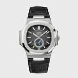 Nautilus Annual Calendar Moon Phases With Grey Dial In Stainless Steel On A Leather Strap