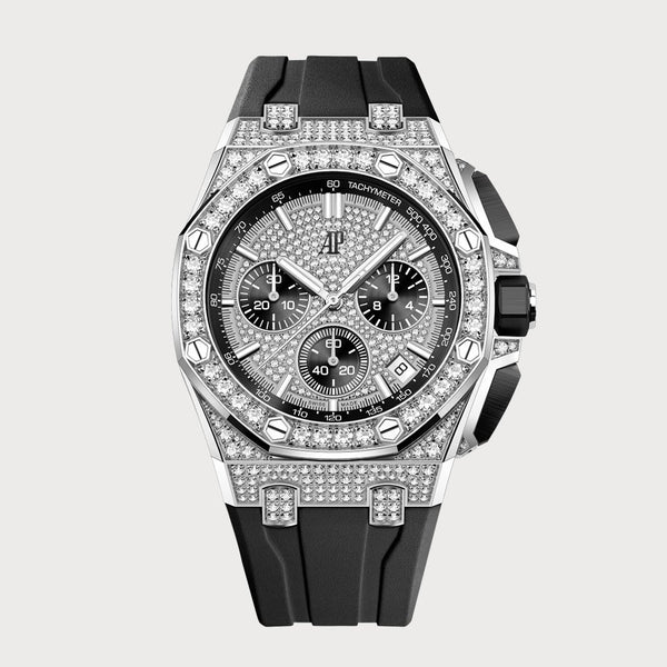 Audemars Piguet Royal Oak Offshore Chronograph Diamond Set On White Gold With Diamond Dial On A Rubber Strap
