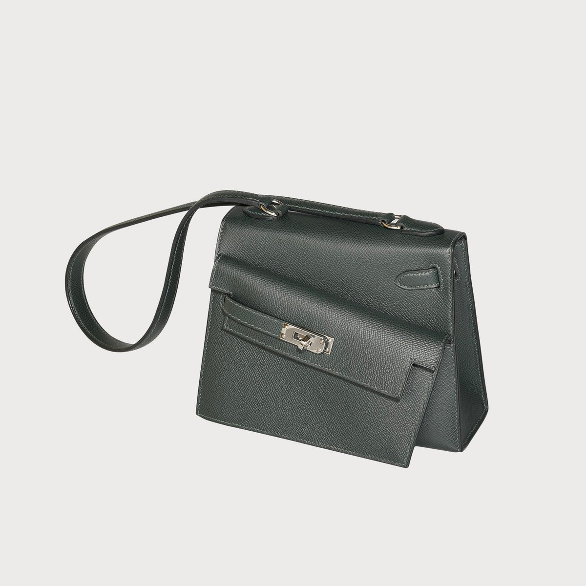 Hermès Mini Kelly 20 En Desordre In Vert Fonce With Palladium Hardware In Epsom Leather - view 12
