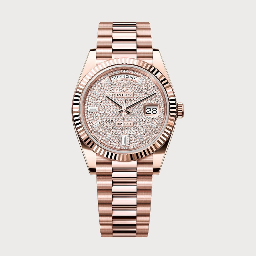 Rolex Day-Date 40 With Pave Dial In Rose Gold