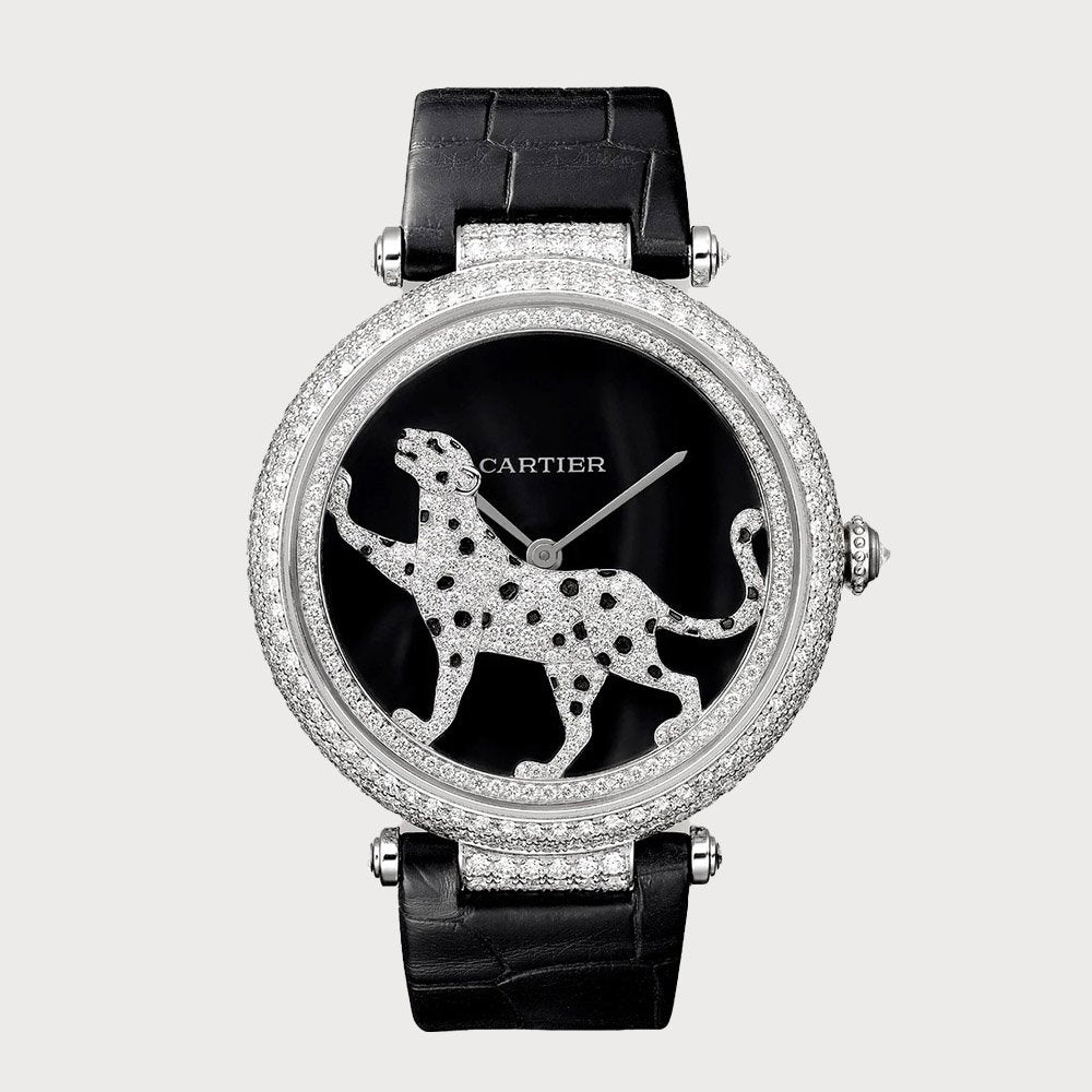 Cartier Joaillère Panthère 42,75 Mm Diamond Set In White Gold With A Dark Purple Mother-Of-Pearl Dial