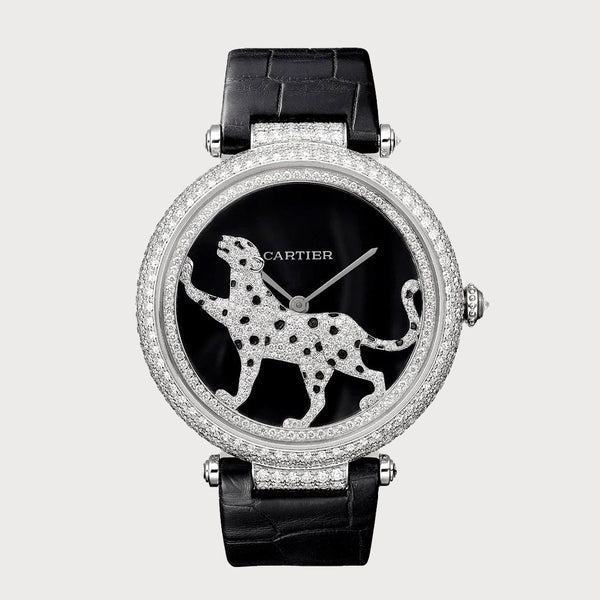 Cartier Joaillère Panthère 42,75 Mm Diamond Set In White Gold With A Dark Purple Mother-Of-Pearl Dial