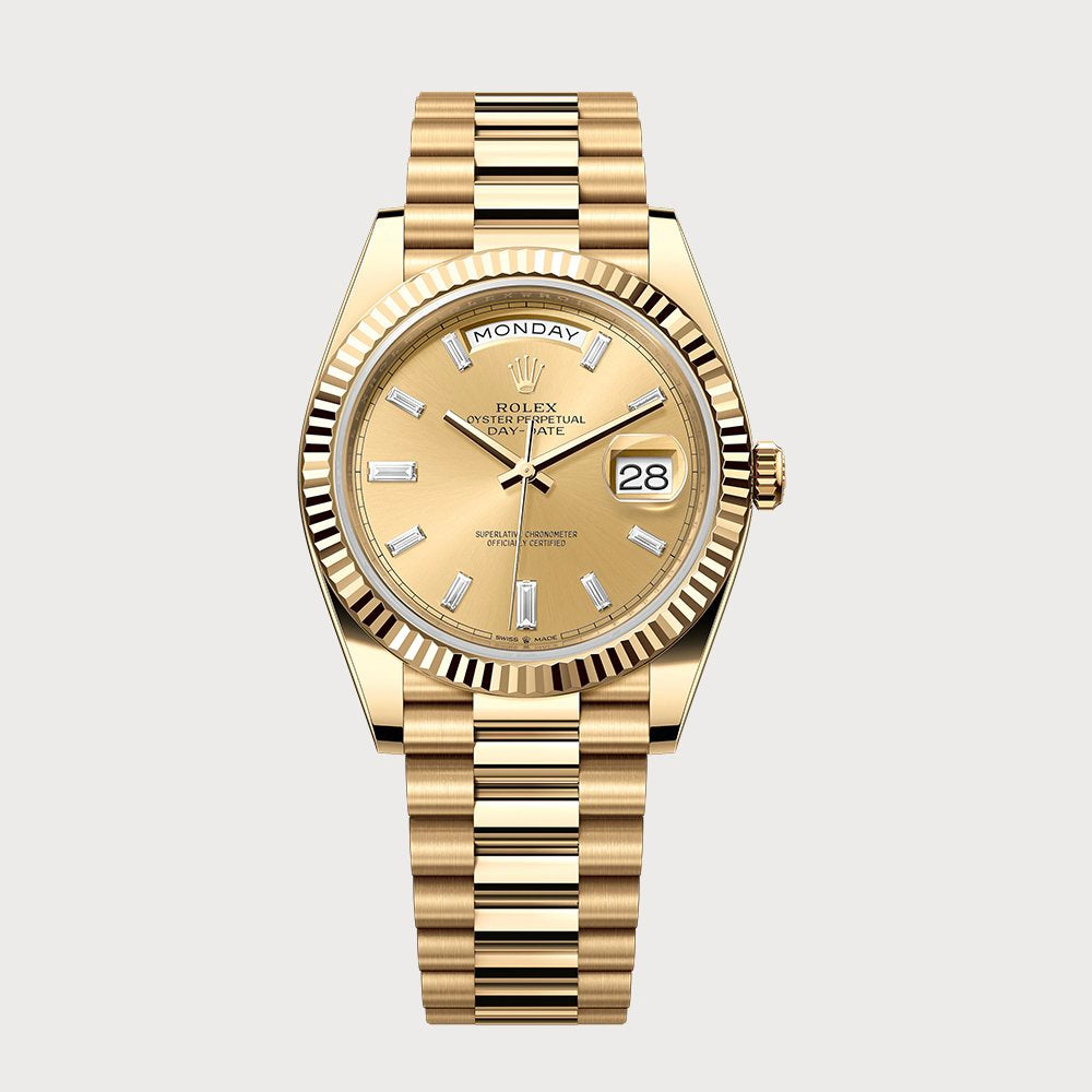 Rolex Day-Date 40 Champagne Baguette-Cut Diamond Dial In Yellow Gold