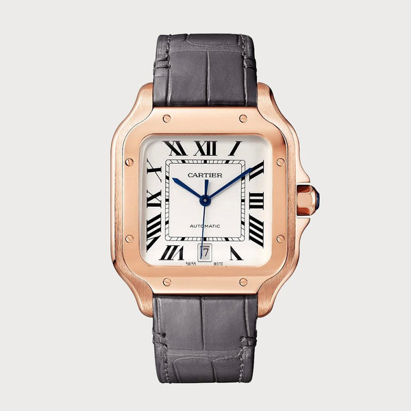 Cartier Santos Large In Rose Gold On A Leather Strap