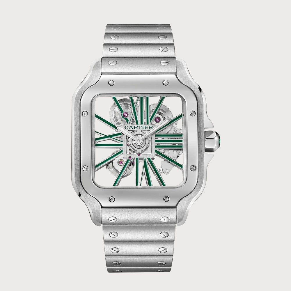 Cartier Santos Skeleton Green In Stainless Steel