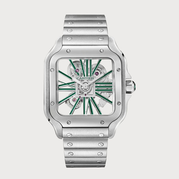 Cartier Santos Skeleton Green In Stainless Steel