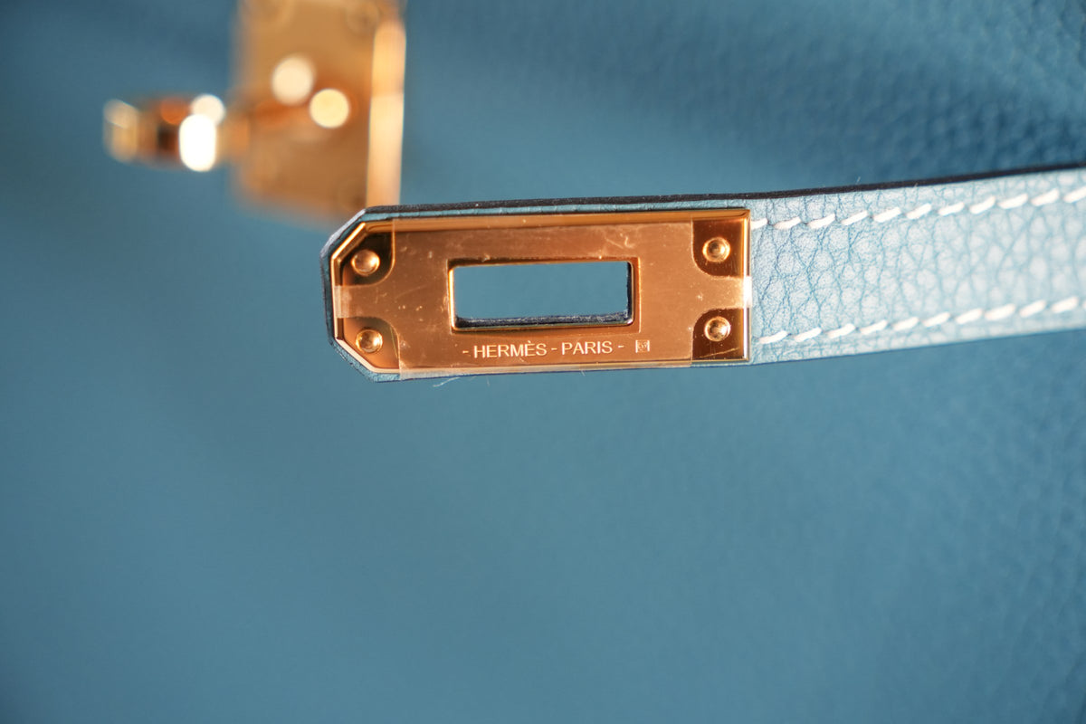 Kelly 25 Blue Jean With Gold Hardware In Togo Leather