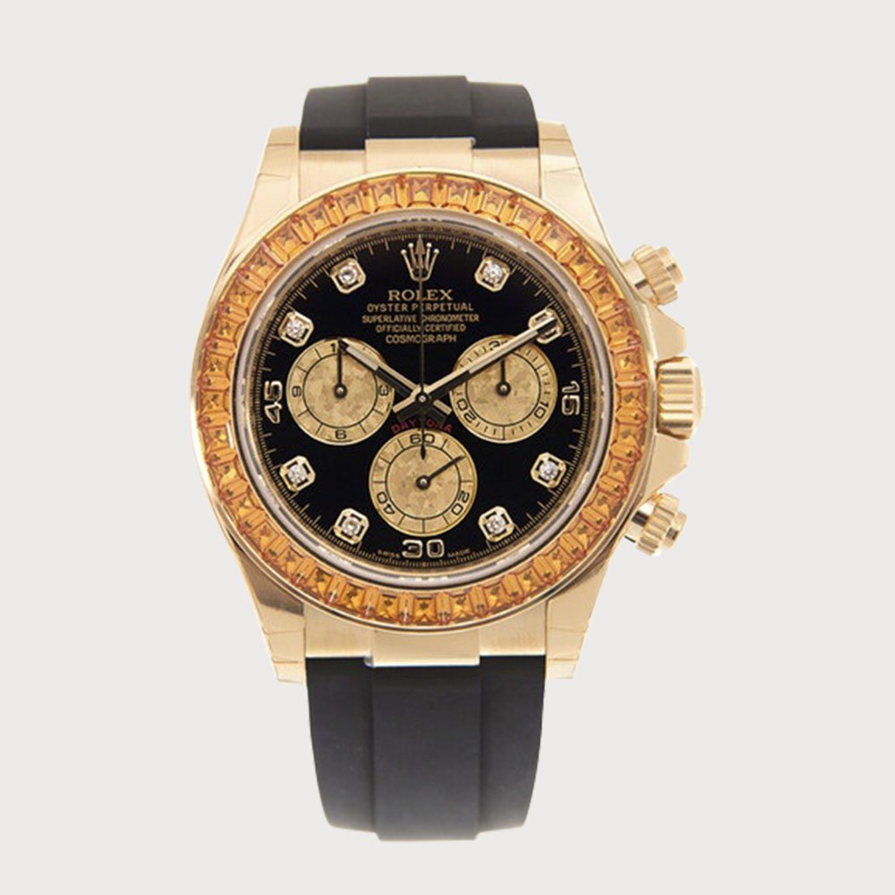 Rolex Daytona With Orange Sapphires In Yellow Gold On Oysterflex