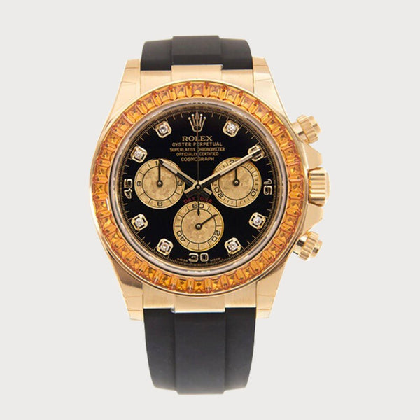 Rolex Daytona With Orange Sapphires In Yellow Gold On Oysterflex