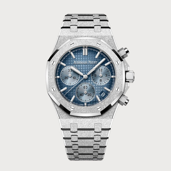 Audemars Piguet Royal Oak 41 Chronograph In Frosted White Gold With A Blue Dial