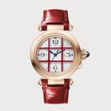 Cartier Pasha Grille Red Lacquer 35mm In Rose Gold With White Dial