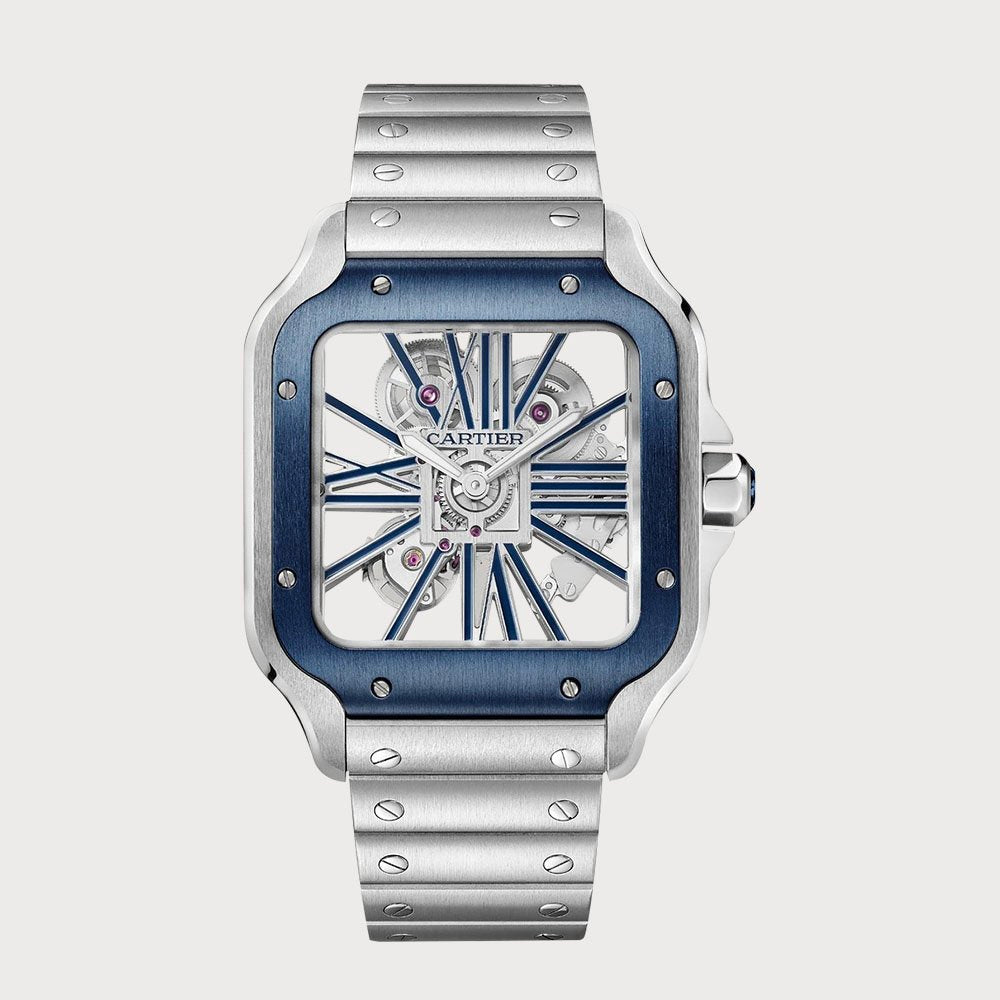 Cartier Santos Skeleton Blue In Stainless Steel