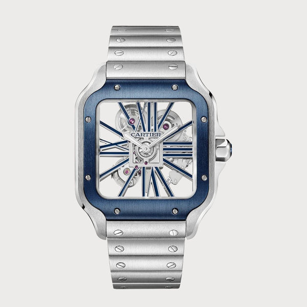 Cartier Santos Skeleton Blue In Stainless Steel