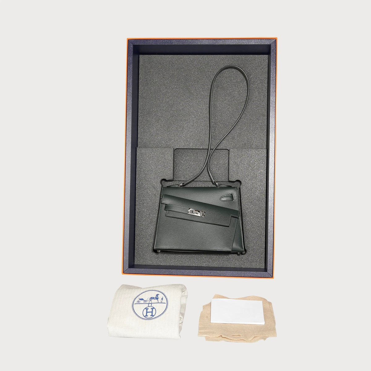 Hermès Mini Kelly 20 En Desordre In Vert Fonce With Palladium Hardware In Epsom Leather - view 9